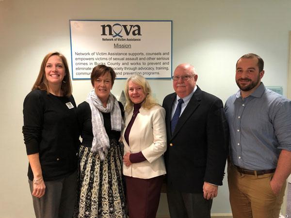 Pictured (L to R) are: Mandy Mundy, Senior Director of Programs and Services; Penny Ettinger, Executive Director; Elaine Fitt; Robert Fitt; and Steve Doerner, Director of the Bucks County Children's Advocacy Center.